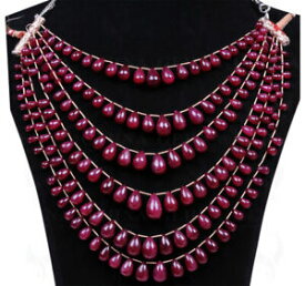 【送料無料】ネックレス　ルビードロップビーズストランド6 rows of ruby gemstone drop shaped bead strand np1185