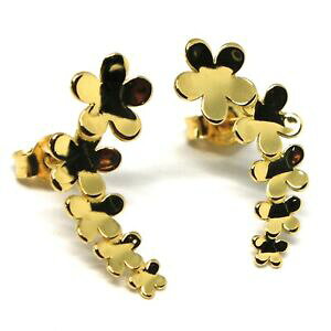 �y���������z�l�b�N���X�@�C�������O�C�G���[�S�[���h�h���b�v�q�i�M�Ndrop earrings yellow gold 18k, row of flowers, daisies, gold 750, curve
