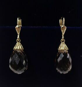 yzlbNX@X[L[NI[chbvCOCG[S[hJbgsmoky quartz drop earrings 9ct yellow gold length 30 mm briolette cut