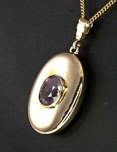 �y���������z�l�b�N���X�@�C�G���[�S�[���h�y���_���g��genuine 9k yellow gold oval purple stone oval shaped pendant 626gms 57957