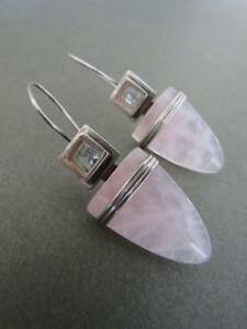 yzlbNX@re[WVo[[YNH[cgp[YCOhbvvintage silver rose quartz topaz drop dangle earrings modernist design