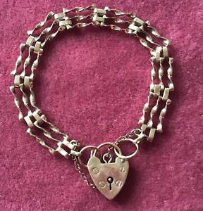 �y���������z�l�b�N���X�@�S�[���h�o�[�Q�[�g�u���X���b�gexcellent 9ct gold 3 bar gate bracelet hallmarked 78g