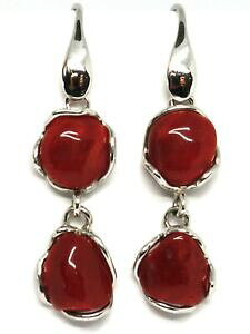 �y���������z�l�b�N���X�@�V���o�[925�y���_���g�J�{�V�����C�^���A�C�A�����Oearrings silver 925 charm pendants, coral natural red cabochon, italy made