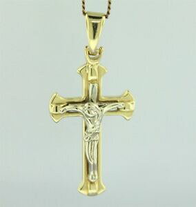 �y���������z�l�b�N���X�@�C�^���A�C�G���[�S�[���h�S�[���h�y���_���gitalian made yellow amp; white gold crucifix pendant guaranteed genuine 18ct gold
