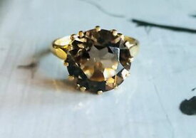 【送料無料】ネックレス　ゴールドラウンドスモーキークォーツカットリング9ct gold large round cut smokey quartz ring o1833
