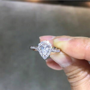 �y���������z�l�b�N���X�@�J�b�g�Z�b�gk�z���C�g�S�[���h060 crt pear cut prong set camp;c moissanite engagement ring 14k white gold over
