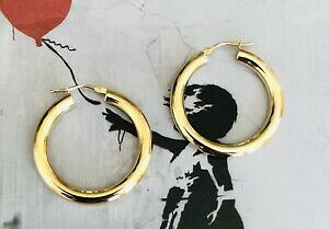 �y���������z�l�b�N���X�@�S�[���h�`���[�u�T�[�N���t�[�v�C�������O9ct gold chunky tube circle hoop earrings th744