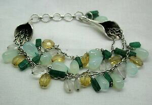 yzlbNX@re[WVo[}`WFuXbgvintage lovely silver three row multi gem set bracelet