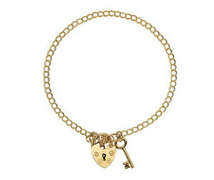 �y���������z�l�b�N���X�@�C�G���[�S�[���h�_�u�������N�u���X���b�g�L�[9ct yellow gold made in uk double curb link charm bracelet amp; key charm g16