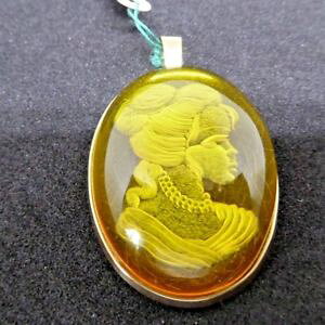 �y���������z�l�b�N���X�@�I�����W�S�[���h�Z�b�g�y���_���g�T���E���hamber pendant oval translucent intaglio set with plain 9ct gold surround