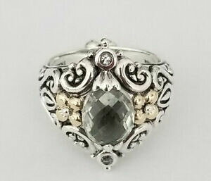yzlbNX@o[oO[AWXgX^[OVo[kS[hObarbara bixby green amethyst quartz amp; cz sterling silver18k gold ring, sz 750