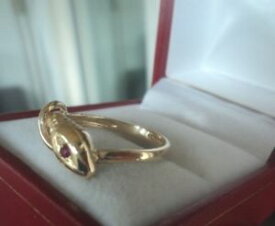 【送料無料】ネックレス　ルビーnot plated c1990sヴィンテージ9ctイェローゴールドsnake サイズovintage 9ct yellow gold snake ring with ruby not plated c1990s size o