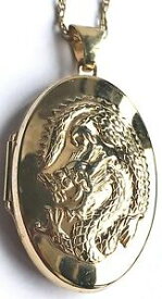 【送料無料】ネックレス　9ctドラゴンペンダント9ct gold dragon embossed oval pendant