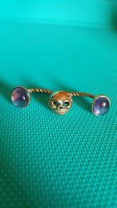 �y���������z�l�b�N���X�@bernard delettrez�u�����Yw�A���W�X�g�T�C�Y2bernard delettrez double finger skull ring bronze wamethyst, adjustable size