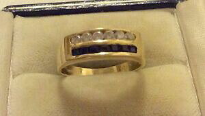 �y���������z�l�b�N���X�@�r���e�[�W�\���b�h�S�[���h�T�t�@�C�A�����Obeautiful ladies stamped vintage solid 14ct gold sapphire amp; white stone ring o