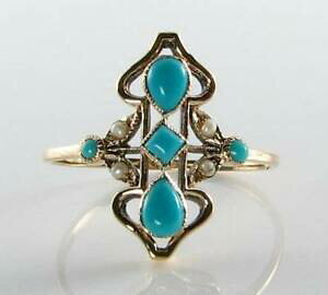 yzlbNX@OrNgACkS[h^[RCYp[OTCYlovely long victorian ins 9ct 9k gold turquoise amp; pearl ring free resize