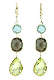 【送料無料】ネックレス　レモン14kイェローゴールドイアリング14k yellow gold earrings with blue, lemon and smoky topaz gemstones