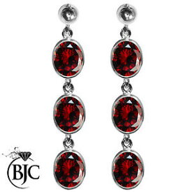 【送料無料】ネックレス　3bjcrスターリングイヤリングズbjc sterling silver natural garnet oval triple drop dangling studs earrings