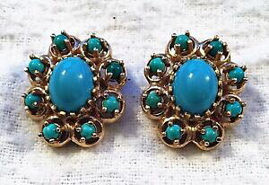 �y���������z�l�b�N���X�@k�\���b�h�C�G���[�S�[���h�^�[�R�C�Y�r�[�Y�N���b�v�C�������Owomens 14k solid yellow gold amp; turquoise bead clipon earrings