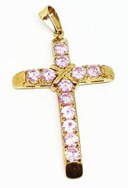 【送料無料】ネックレス　ゴールドピンクペンダントstunning 9ct gold pink cz crosd pendant fully hallmarked 64grams and 60mm long