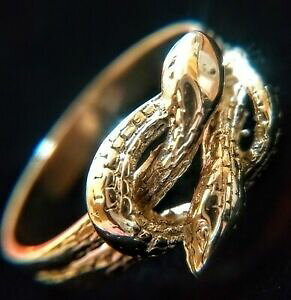 �y���������z�l�b�N���X�@���B���e�[�W9ct�_�u���w�r�w�rt47gvintage artisan made solid 9ct gold double headed snakeserpent ring, uk t, 47g