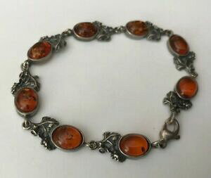 yzlbNX@hmX^[O925RjbNJ{Voghm sterling silver 925 cognac honey amber oval cabochon baltic amber bracelet