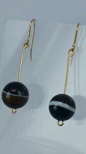 �y���������z�l�b�N���X�@�S�[���h�r�[�Y�C�������Ogeorgian agate bead earrings on 9ct gold fittings