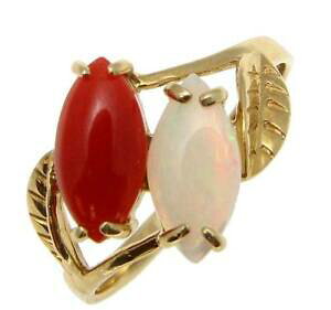 yzlbNX@I[XgAIp[O\bhkCG[S[hgenuine natural marquise red coral australian opal ring solid 14k yellow gold