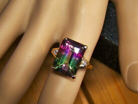 【送料無料】ネックレス　イエローゴールドバードホワイトトパーズリングサイズ9 ct yellow gold fucshia verde amp; white topaz ring size n