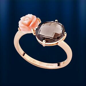 yzlbNX@R[X[L[OVA\bh[YS[ht[[Ycoral smoky quarz ring russian solid rose gold 585 flower rose high quality