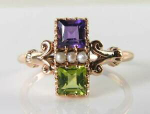 yzlbNX@[YS[hAWXgyhbgp[A[fRCOt[TCYsuffragette 9k 9ct rose gold amethyst peridot pearl art deco ins ring free size