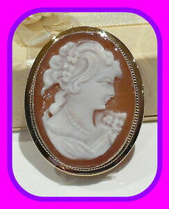 �y���������z�l�b�N���X�@large heavy 82g 9ct gold genuine shell cameovintage english broochpendant hmlarge heavy 82g 9ct gold genuine shell cameo v
