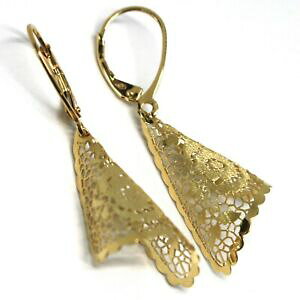 �y���������z�l�b�N���X�@�C�������O�C�G���[�S�[���h�h���b�v�x���o��drop earrings yellow gold 750 18k, bell wavy,flowers worked, roses