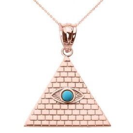 【送料無料】ネックレス　kローズゴールドエジプトターコイズペンダントピラミッド14k rose gold egyptian pyramid with turquoise evil eye pendant