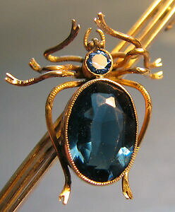 �y���������z�l�b�N���X�@�S�[���h�N���{�f�B�s���u���[�`~ 9ct gold spider insect pin brooch with blue jewels body