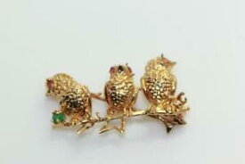 【送料無料】ネックレス　ヴィンテージブランチピンkゴールドvintage 18k gold 3 birds on branch singing pin with stones