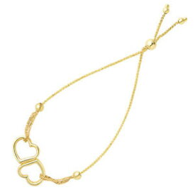 【送料無料】ネックレス　イエローゴールドダブルハートボロブレスレットdouble open heart bolo friendship bracelet in 14k yellow gold, 925