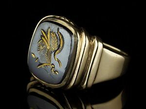 yzlbNX@AJktS[h}c1950 usa 10 kt gold mans god mars intaglio signet ring