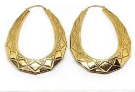 【送料無料】ネックレス　ドロップイエローゴールドフープイヤリング57mm massive drop 9ct yellow gold patterned oval hoop earrings fully hallmarked