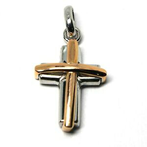 �y���������z�l�b�N���X�@�N���X�y���_���g�S�[���h�s���N�C�^���Across pendant gold pink amp; white 18k 750 crucifix made in italy jewel