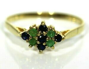 yzlbNX@GhTt@CANX^CG[S[hOTCYAJemerald amp; sapphire cluster 9ct yellow gold ring size r ~ us 8 34