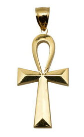 【送料無料】ネックレス　メンズソリッドkイエローゴールドエジプトクロスペンダントインチmens solid 10k yellow gold egyptian ankh cross pendant charm 22 inch