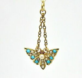 【送料無料】ネックレス　ビクトリアパールターコイズルビーバタフライペンダントイエローゴールドvictorian pearlturquoiseruby butterfly pendant 9ct yellow gold 18x12mm