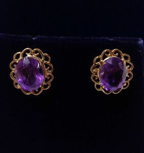 yzlbNX@9ctCF[S[hAWXgsAXCO 14mm x 12mm9ct yellow gold large amethyst stud earrings 14 mm x 12 mm
