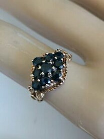 【送料無料】ネックレス　sapphire 9cluster ring9ctイェローゴールド1978カットsapphire 9 gemstone cluster ring deep blue round cut 9ct yellow gold 1978