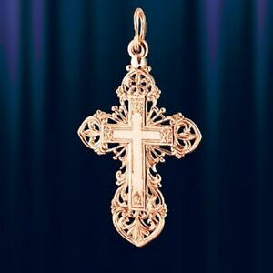 �y���������z�l�b�N���X�@���V�A58514k�N���y���_���gnwt 40��20mmrussian solid rose gold 585 14k filigree cross pendant stamped nwt 40��20mm