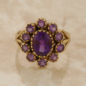 yzlbNX@CG[S[hAWXgt[NX^OTCY9ct yellow gold amethyst flower cluster ring size l