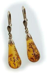 �y���������z�l�b�N���X�@�C�A�����Orealpampel58514kt 21mm�C�F���[�S�[���hladies dangle earrings real amber drop pampel gold 585 14kt 21 mm yellow gold