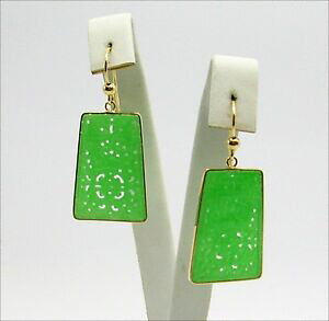 �y���������z�l�b�N���X�@18kgold earrings green jade engraved trapezoids oght 087 18k gold earrings green jade engraved trapezoids