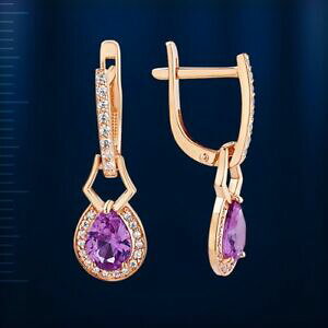 �y���������z�l�b�N���X�@�A���N�T���h���C�g�i�Vczearringsrussian���[�Y14k585nwt stunninglab alexandrite pear cz dangle earringsrussian rose gold 14k 585 nwt stun